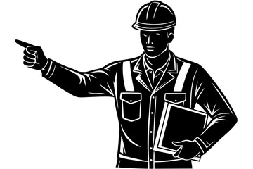 Silhouettes of Construction Site Supervisors with Hard Hats and Clipboards Set