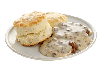 Delicious biscuits and sausage gravy on a plate