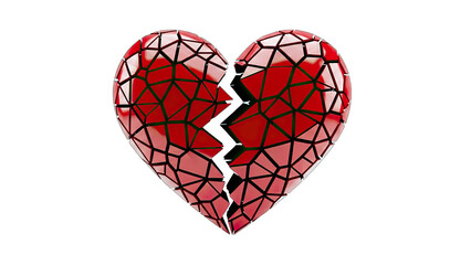 3D Broken Heart Geometric Red on transparent background