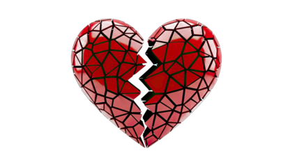 3D Broken Heart Geometric Red on transparent background