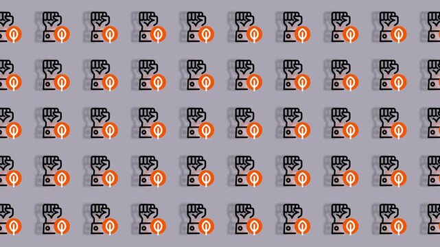 Fist Symbol with Orange Circle Icon Pattern.