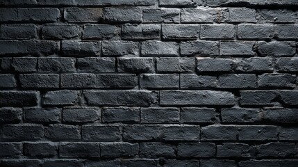 Obraz premium Perfect black brick wall texture, dark masonry pattern, rough matte surface, studio background wallpaper with copy space