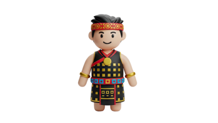 3D Indigenous Man in Traditional Costume on transparent background