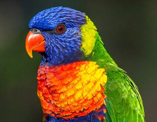 Naklejka premium Close-up of a vibrant rainbow-colored bird with sharp gaze