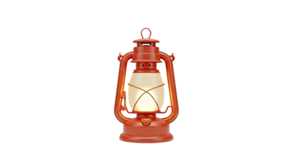 3D Vintage Oil Lantern with Orange Metal Frame on transparent background