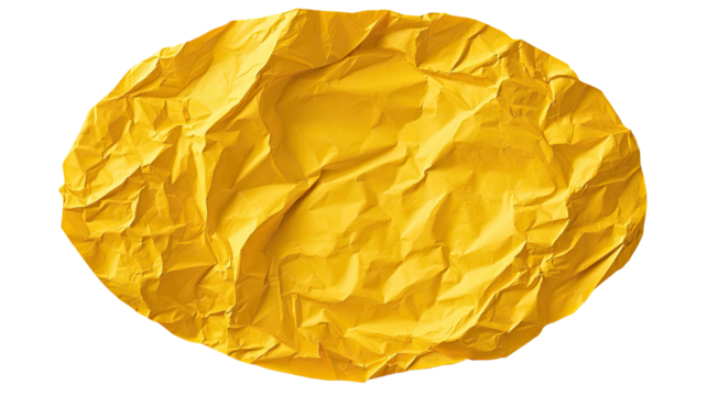 Crumpled yellow paper texture shaped oval with wrinkled surface and bold color isolated on white background - Powered by Adobe