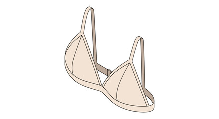 Illustration of a triangle cup bra isolated on a white background, showcasing minimalist design with beige tones and simple lines