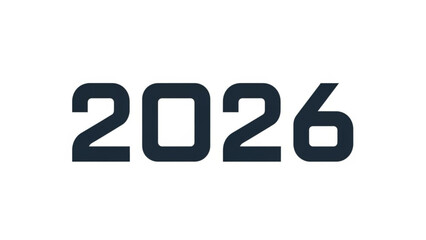 Simple black 2026 typography on white background, modern minimalist design, bold font, clean layout, calendar concept, annual theme