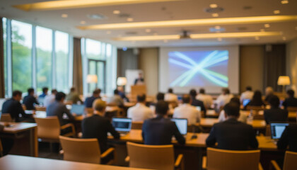 Fototapeta premium Professional development seminar in a modern conference room with engaged attendees