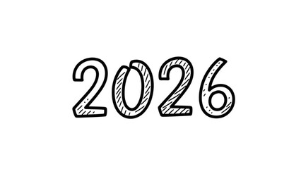 Hand drawn 2026 year number illustration on white background, modern minimalist design element for calendar or planner