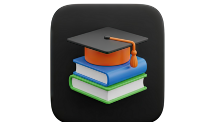 3D Graduation Cap And Stack Of Books Icon on transparent background