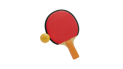 3D Ping Pong Paddle and Ball Icon on transparent background