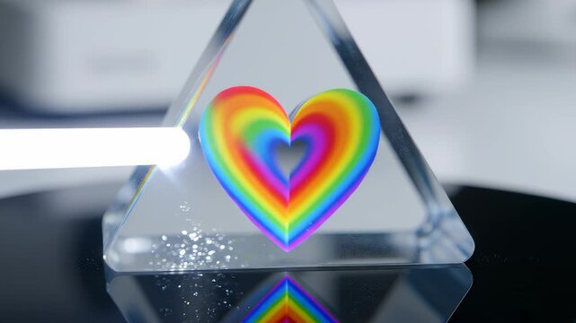 Light Bending Through Prism With Rainbow Heart Creates Color Spectrum