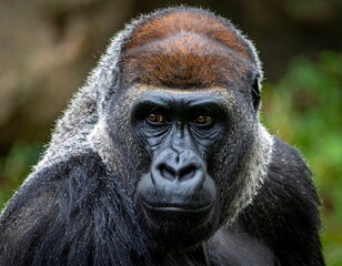 Obraz premium Close-up of a gorilla with a silverback, looking straight at the viewer