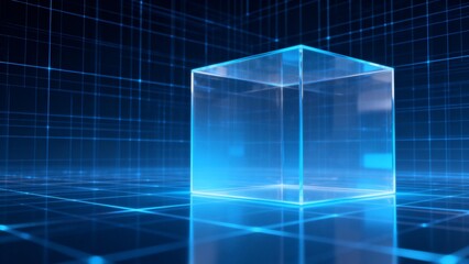 Obraz premium Transparent cube in digital space