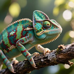 Obraz premium Photograph a chameleon’s color changing skin as it grips a bra