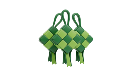 3D Ketupat food icon with green rhombus shape on transparent background