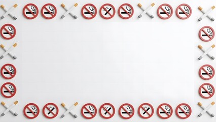 No Smoking Sign and Cigarette Border Frame on White Background.