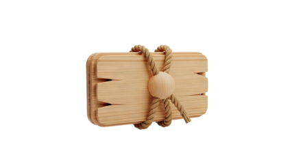 3D Wooden sign with rope and knot on transparent background