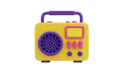 3D Retro Boombox Radio 3D Render on transparent background