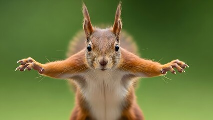 Squirrel standing on two legs with outstretched arms