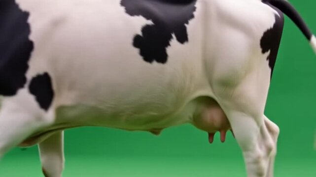 3D illustration of a cow standing isolated on a green screen background.