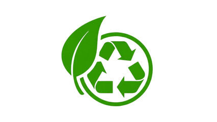 Vibrant green recycling emblem integrated with a leaf, symbolizing environmental preservation and a commitment to sustainability for a healthier planet