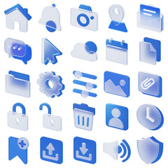 Blue UI/UX Glassmorphism Icon Set