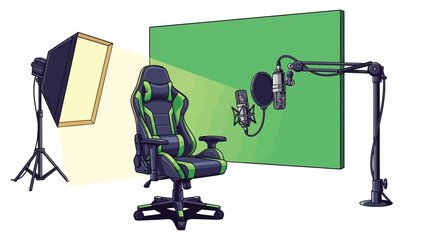 Professional Gaming and Streaming Studio Equipment Set Vector