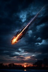 Feuriger Meteorit am Nachthimmel als dramatisches Naturereignis 