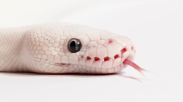 Albino Ball Python Macro Closeup With Tongue Flicking