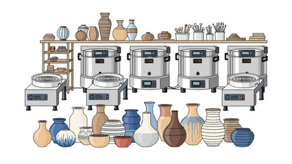 Pottery Workshop Kiln and Ceramic Vessel Vector Set