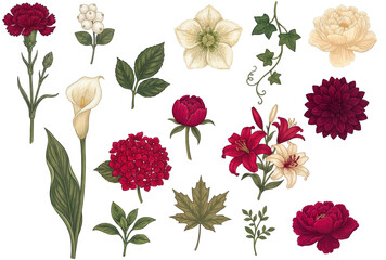 Wedding Floral Clipart, Hand Drawn Fall Flowers sublimation, Rustic Rose & Dahlia Invitation Art