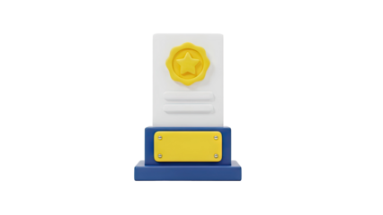 3D Trophy Icon with Star and Blank Plaque transparent background