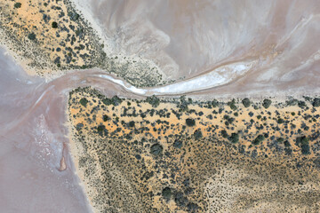 Fascinating colourful aerial view of the salt likes around the Karara Rangelands in the midwest of Western Australia