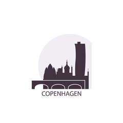Copenhagen logo, clip art with cityscape, skyline, panorama, skyscrapers. Vector flat isolated illustration. Denmark city image with landmarks and buildings
