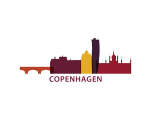 Copenhagen logo, clip art with cityscape, skyline, panorama, skyscrapers. Vector flat isolated illustration. Denmark city image with landmarks and buildings