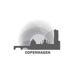 Copenhagen logo, clip art with cityscape, skyline, panorama, skyscrapers. Vector flat isolated illustration. Denmark city image with landmarks and buildings