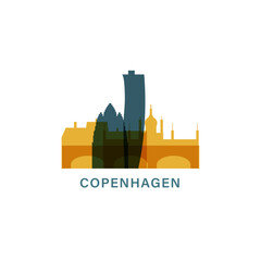 Copenhagen logo, clip art with cityscape, skyline, panorama, skyscrapers. Vector flat isolated illustration. Denmark city image with landmarks and buildings