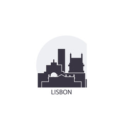 Lisbon logo, clip art with cityscape, skyline, panorama, skyscrapers. Vector flat isolated illustration. Portugal city image with landmarks and buildings