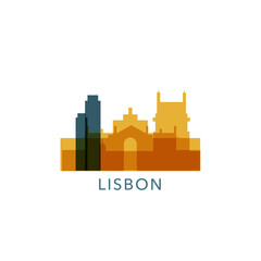 Lisbon logo, clip art with cityscape, skyline, panorama, skyscrapers. Vector flat isolated illustration. Portugal city image with landmarks and buildings