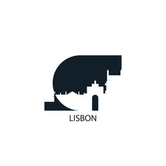 Lisbon logo, clip art with cityscape, skyline, panorama, skyscrapers. Vector flat isolated illustration. Portugal city image with landmarks and buildings