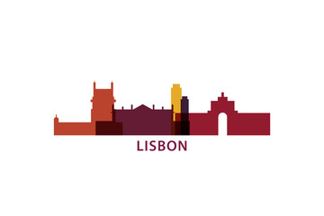 Lisbon logo, clip art with cityscape, skyline, panorama, skyscrapers. Vector flat isolated illustration. Portugal city image with landmarks and buildings