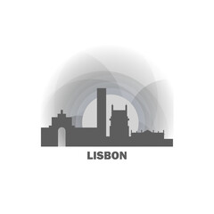 Lisbon logo, clip art with cityscape, skyline, panorama, skyscrapers. Vector flat isolated illustration. Portugal city image with landmarks and buildings