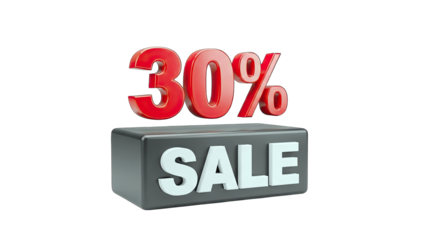 3D 30 Percent Sale Discount Offer 3D Render on transparent background