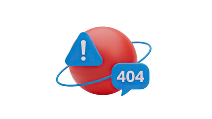 3D 404 error warning icon with exclamation mark on transparent background