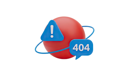 3D 404 error warning icon with exclamation mark on transparent background