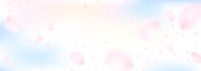 淡くぼやけた幻想的な花びらと青空のイラスト