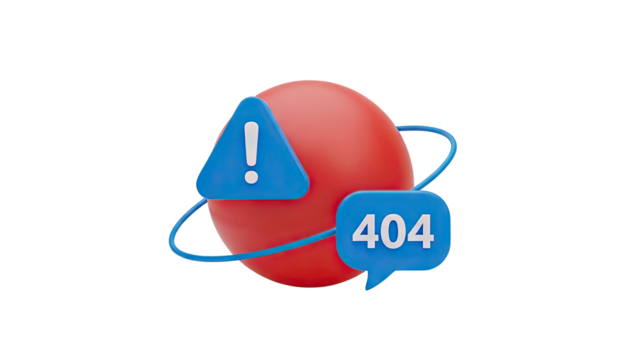 3D 404 error warning icon with exclamation mark on transparent background - Powered by Adobe