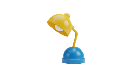 3D Cartoon desk lamp with yellow shade and blue base on transparent background